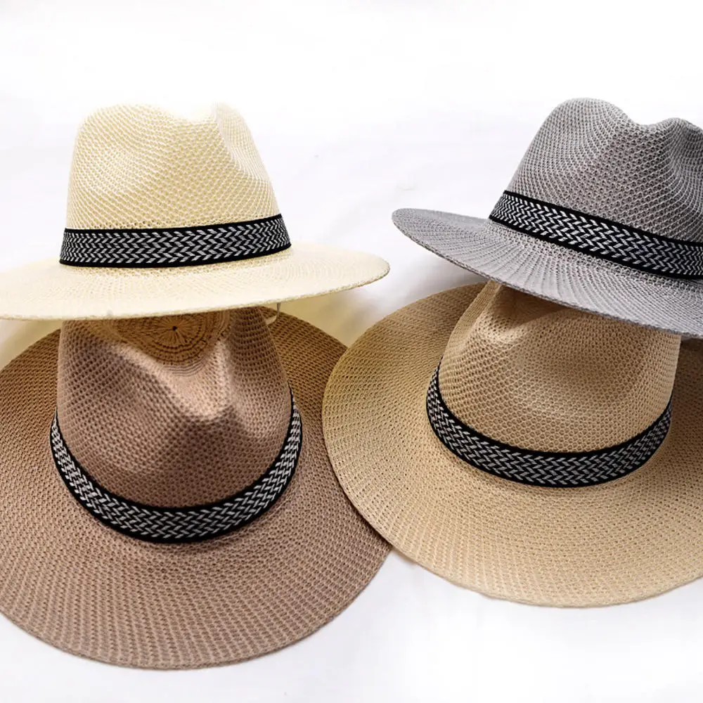 

New Fashion Panama Jazz Wide Brim Straw Hat Women Men Leisure Sunscreen Summer Cap Leisure Sun Hat Simple Style For Travel