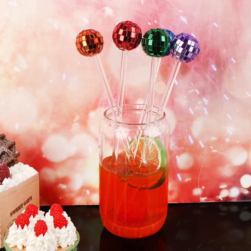 

1Pc Disco Balls Stirrers Colorful Mirror Ball Plastic Swizzle Sticks Supplies