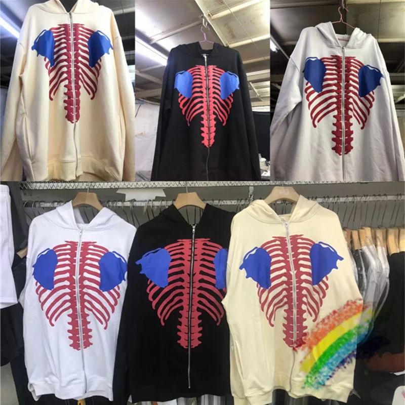 

Cardigan KAPITAL Hoodie Men Women 1:1 Best Quality 3D Foam Skeleton Bone Printing Pullover Sweatshirts