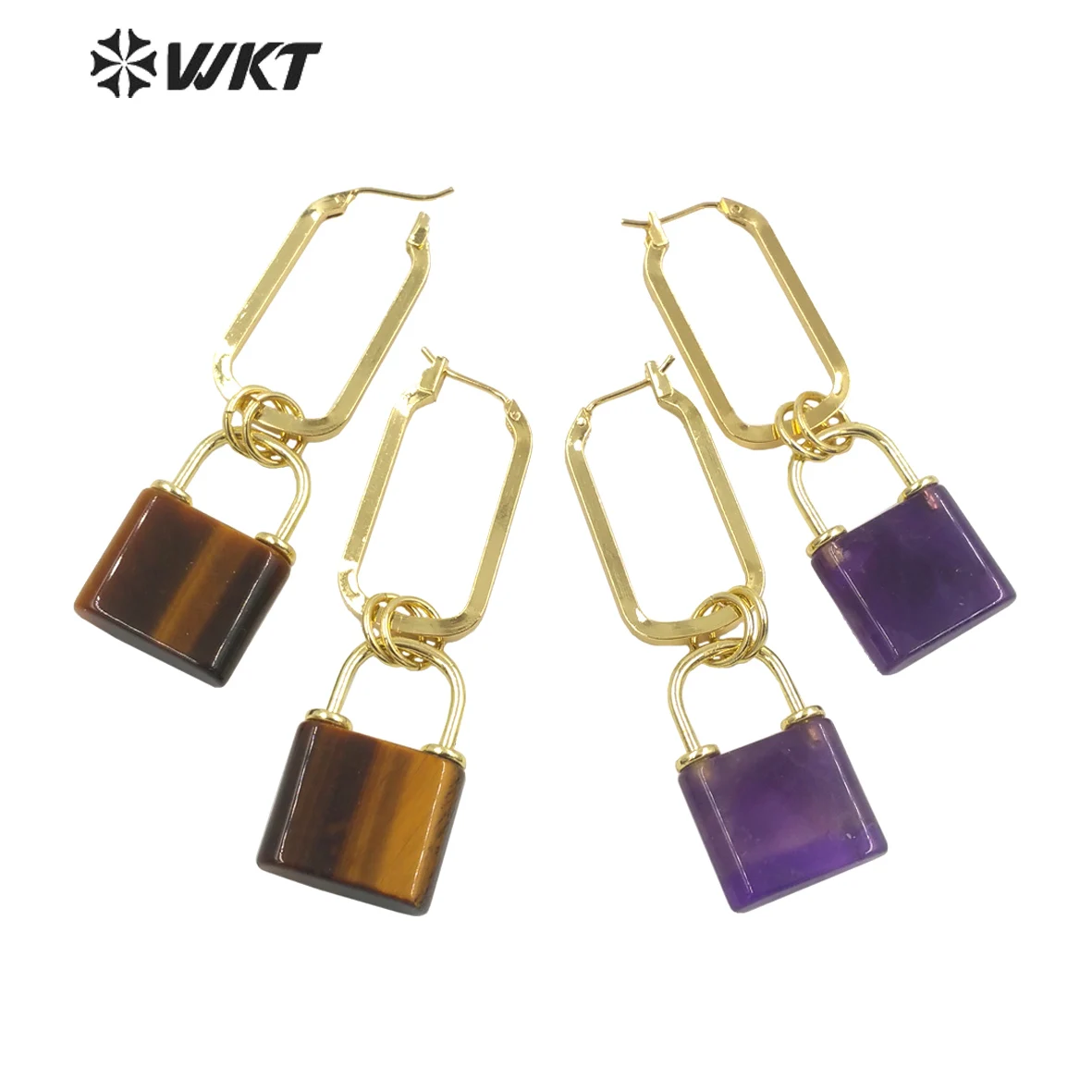 WKT-E670 новый дизайн, модные серьги-подвески из драгоценных камней, золотые гальванизированные серьги-подвески с замком для девушек