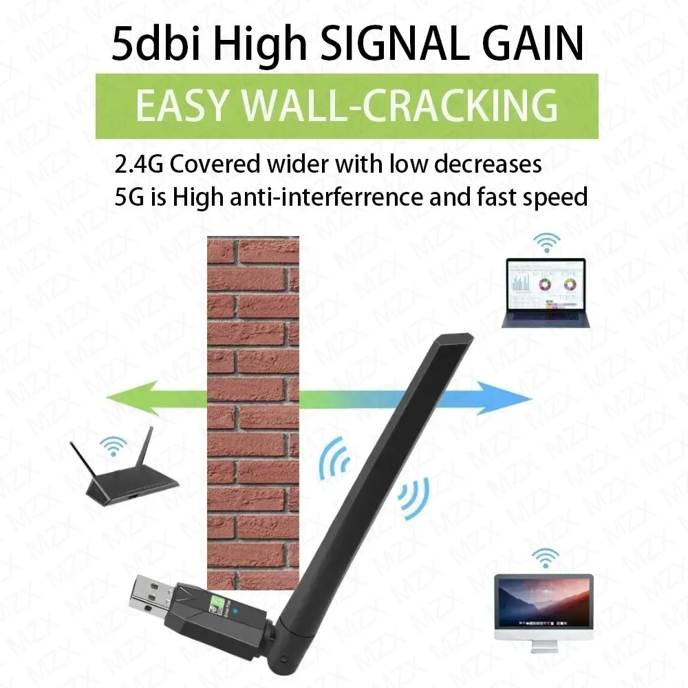 Фото 650M 5G 2.4G Ethernet Сетевая карта WiFi Dongle USB Blue tooth Wi-Fi адаптер 2в1 двухдиапазонный приемник ПК Настольные аксессуары для ноутбуков №4