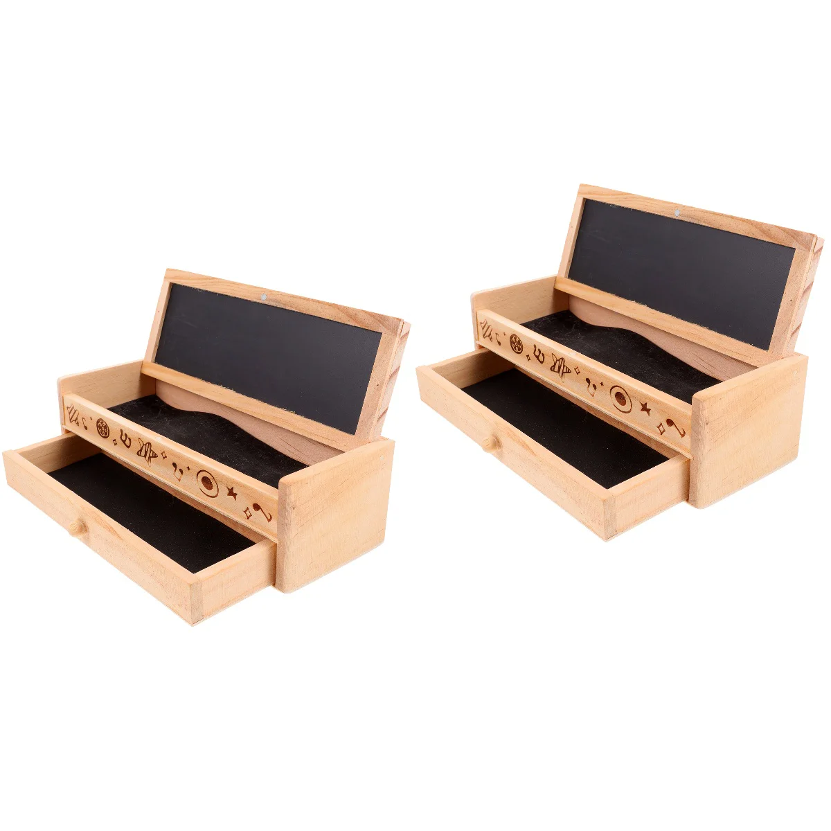 

2pcs School Boxes Students Wooden Boxes Double Layers Pen Ruler Container
