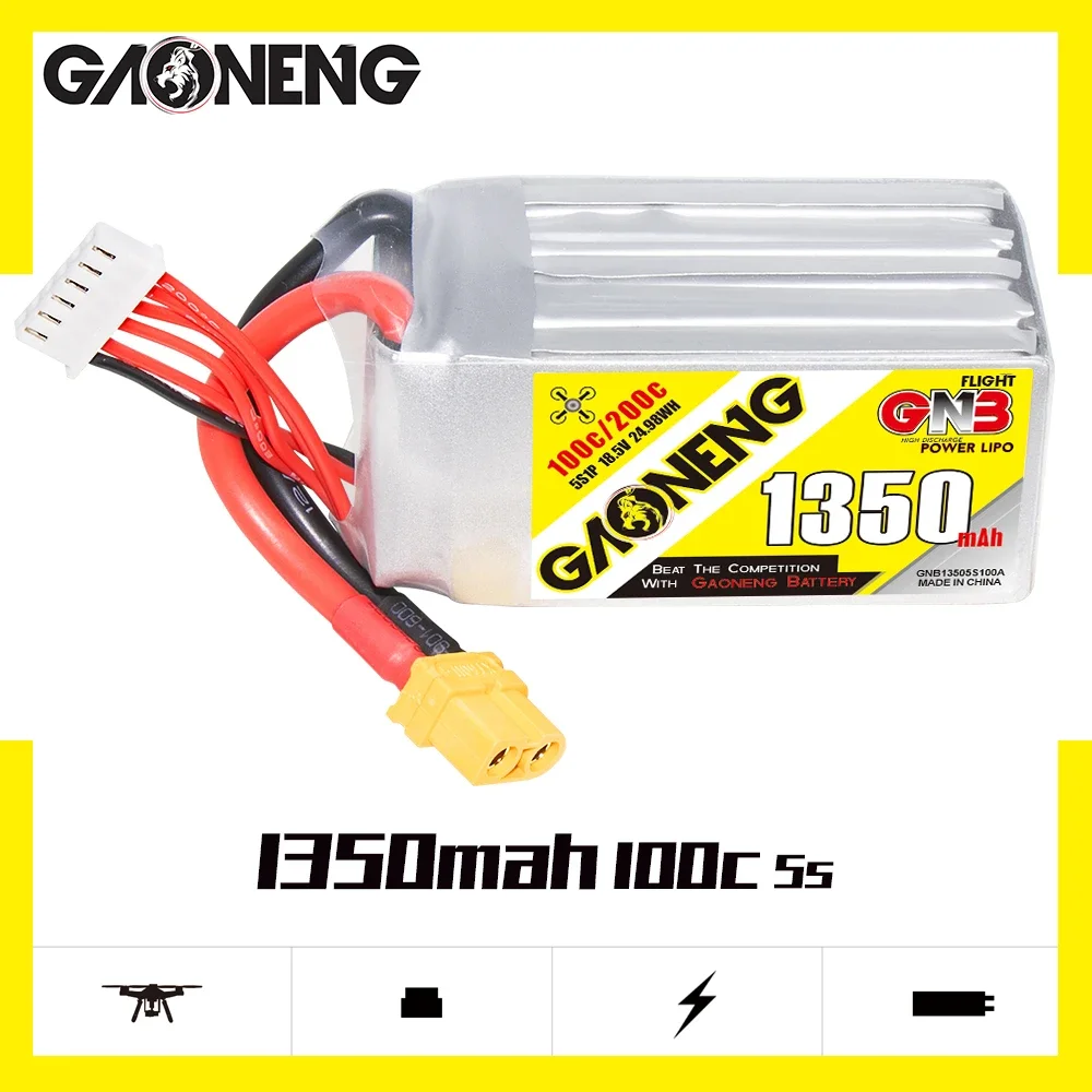 GAONENG GNB 1350mAh 5S 100C 200C 18 5 V XT60 LiPo Battery Chimera5 Evoque F5D/F5X Nazgul F6X/F6D Racing Pilot FPV