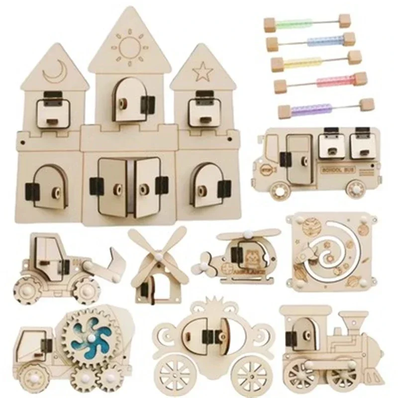 Деревянная доска Монтессори сделай сам аксессуары замок овечка школьный автобус