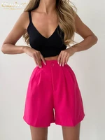 clacive summer pink shorts women 2022 fashion high waist office shorts ladies streetwear wide leg classic simple unisex short