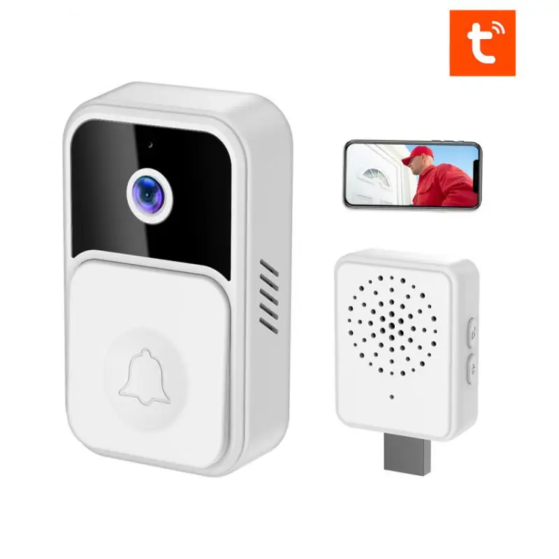 

Умный Видеозвонок Tuya, Wi-Fi дверной звонок на батарейках, с голосовым управлением и сменой звука, уличный монитор для умного дома