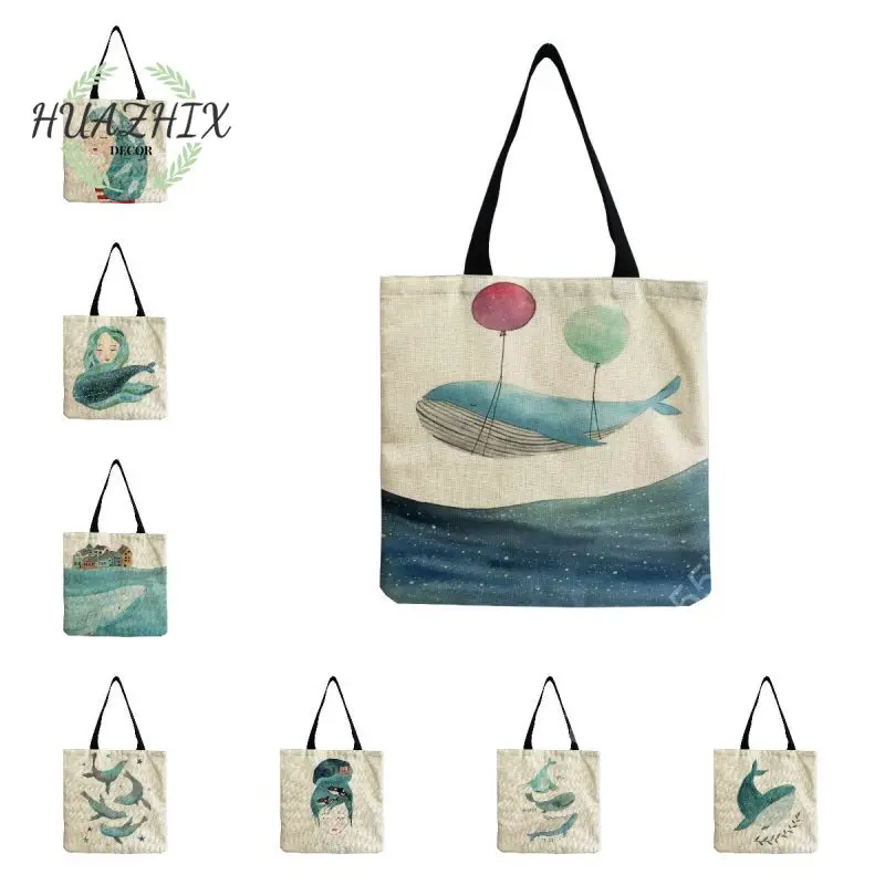 

Сумка-тоут женская холщовая многоразовая с Китом и ручками