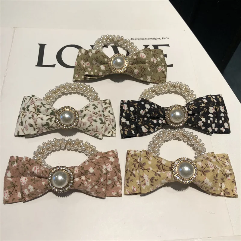 

Pearl Hair Ring Bow Sweet And Lovely Niche Handmade Hair Accessories Women.