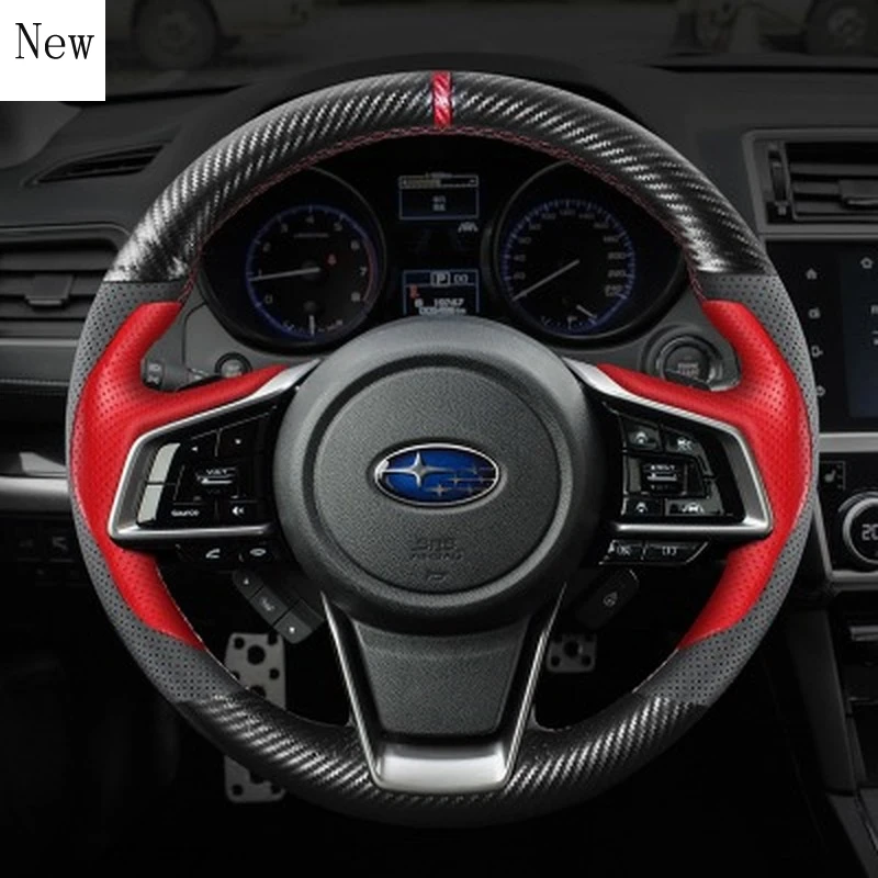 

For Subaru XV Forester Lions Outback WRX Wing Leopard BRZ Hand-Stitched Leather Suede Carbon Fibre Car Steering Wheel Cover