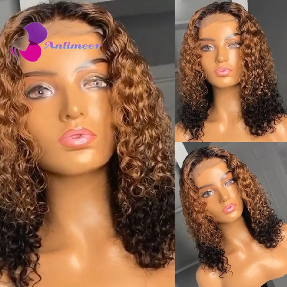 Curly Cuticle Aligned Wigs Ombre Color Brazilian Virgin Human Hair Wigs 4x4 Silk Base Fake Scalp Lace Front Wig For Black Women