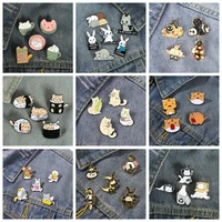cartoon cute cats combined set shape womens brooches simplicity pop enamel pins lapel badges for kids funny jewelry wholesale