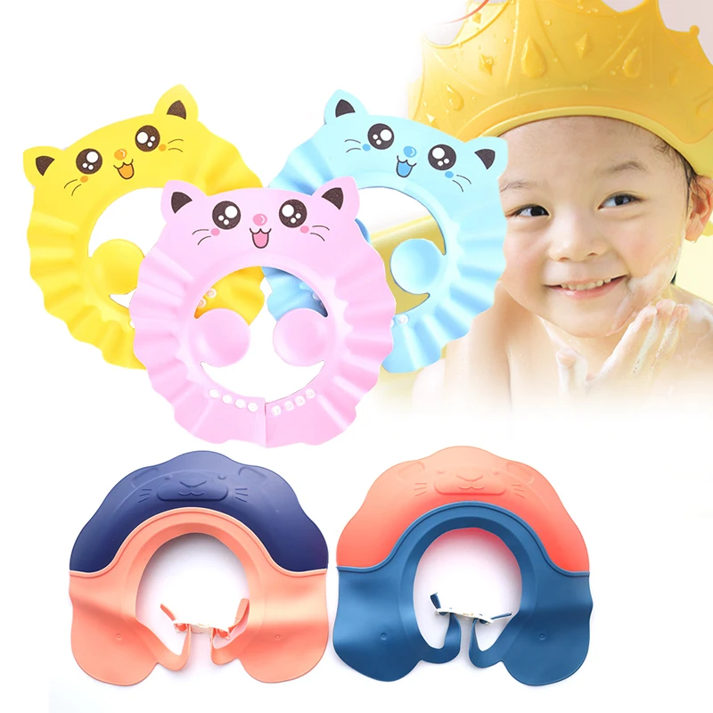 

Crown Adjustable Baby Shower Cap Shampoo Bath Wash Hair Shield Hat Protect Children Waterproof Prevent Water Into Ear for Kids