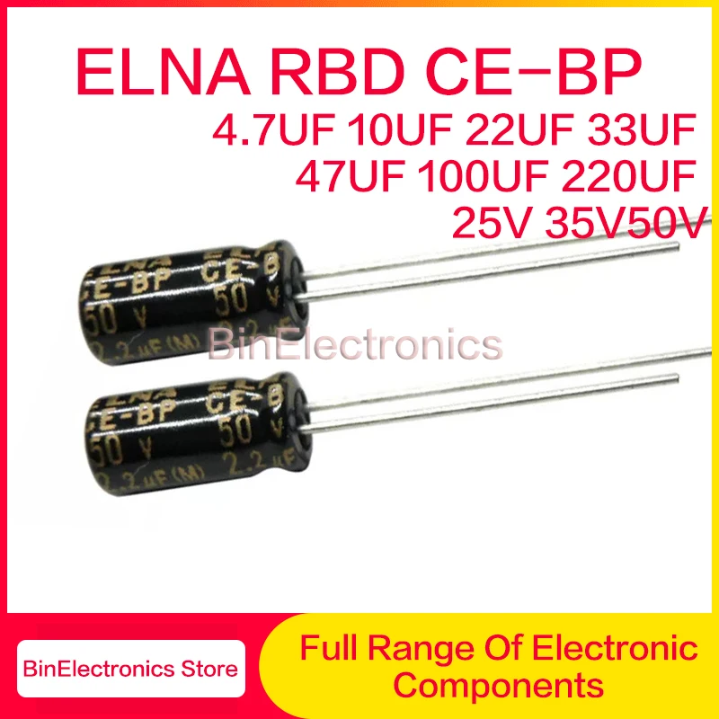 Фото 10 шт./лот ELNA RBD CE-BP Серия неполярных биполярных Hi-Fi аудиоконденсаторов 4.7UF 10UF 22UF 33UF 47UF 100UF 220UF 25V 35V 50V №3
