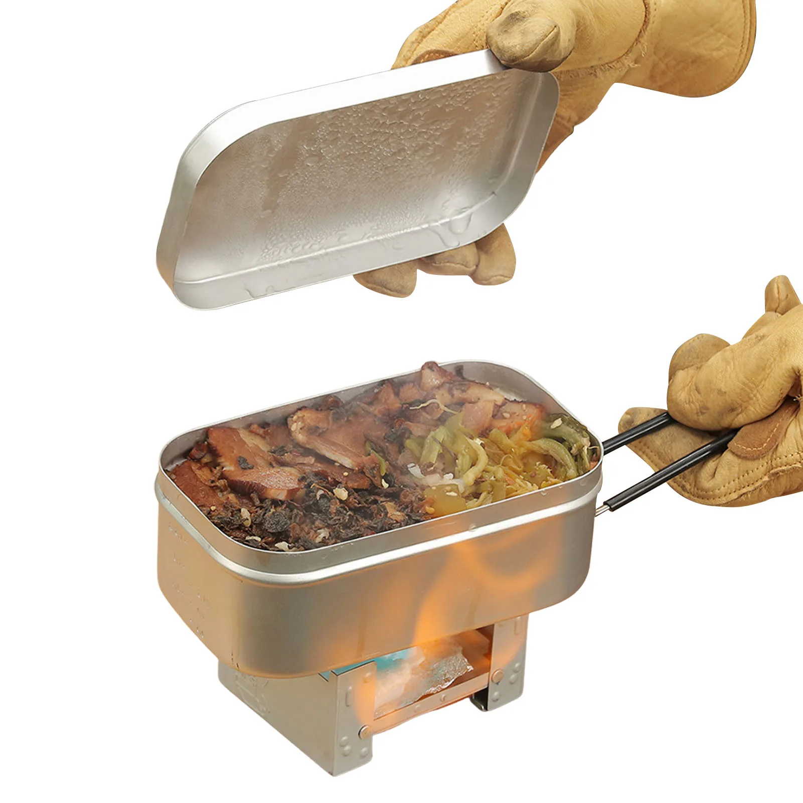 

Cooking Lunch Box Leak-Proof Metal Bento Box Container With Lid Foldable Single Tableware Camping Picnic Aluminum Alloy Bowl