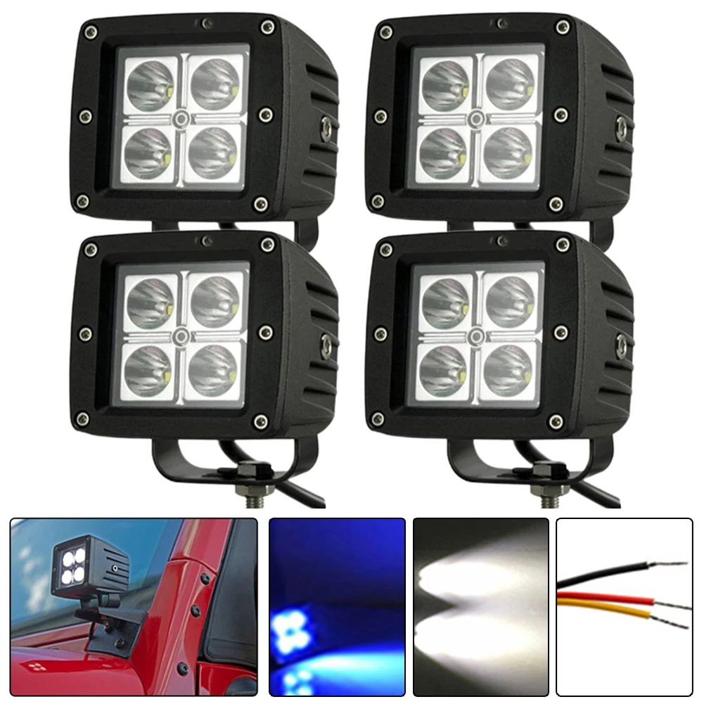 

4pcs 3inch White Dual Color LED Work Light Spot Beam Offroad Vehicle Auxiliary Lighting Waterproof Working Lamp Car Accessories