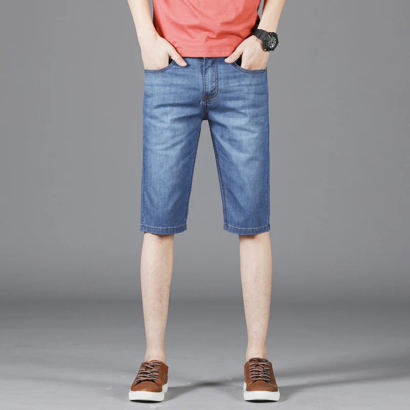 2000 Summer Youth Men's Fitted Straight Denim Shorts Classic Clothing Thin Stretch Fashion Casual Shorts