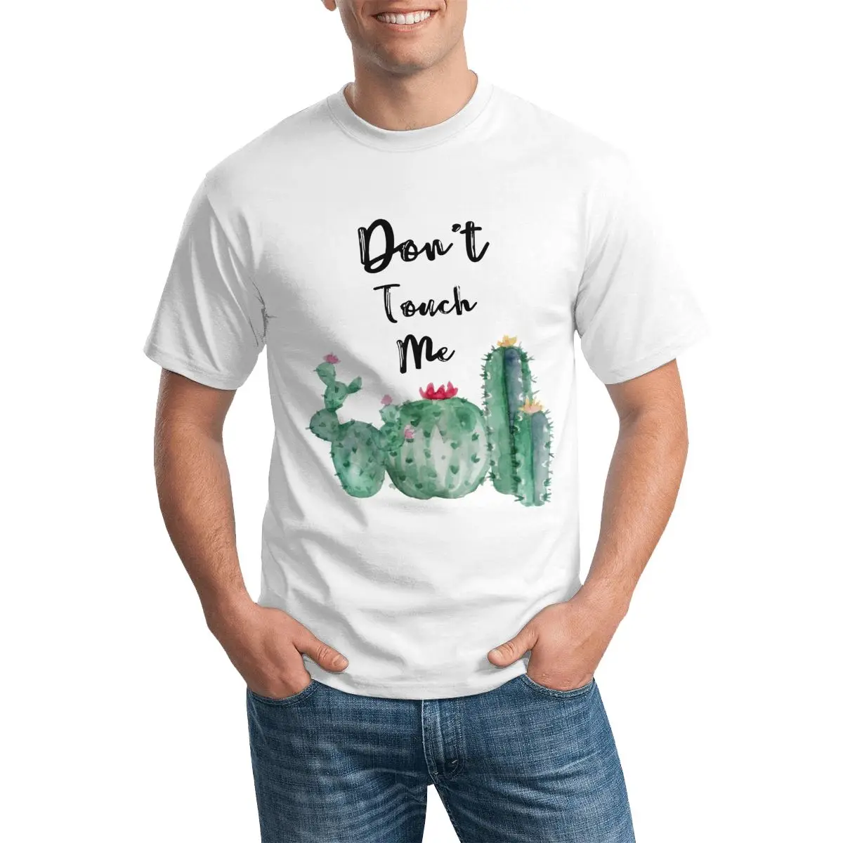 

Футболка мужская Винтажная с круглым вырезом, 100 хлопок, с принтом «Don't Touch Me Cactus»