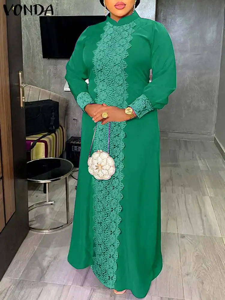 

VONDA 2022 осеннее винтажное длинное вечерние Си-платье большого размера, вечернее платье, богемное женское кружевное Плиссированное праздничн...