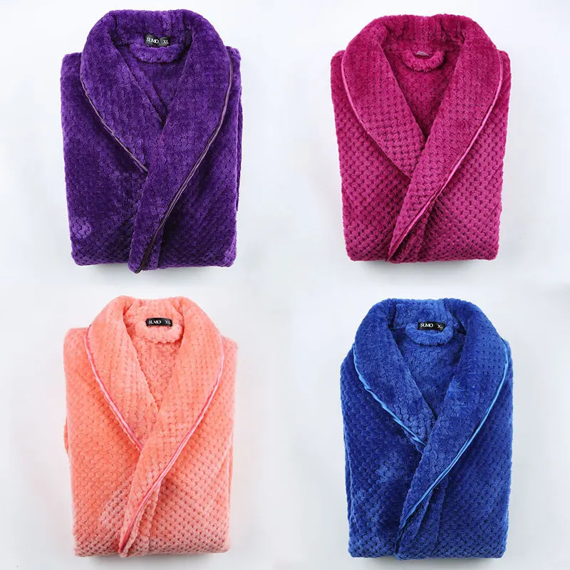 Warm Women's Bathrobe Fleece Winter Long Robe Solid Turn Down Collar Fluffy Ladies Dressing Gown With Sashes Robe For Female