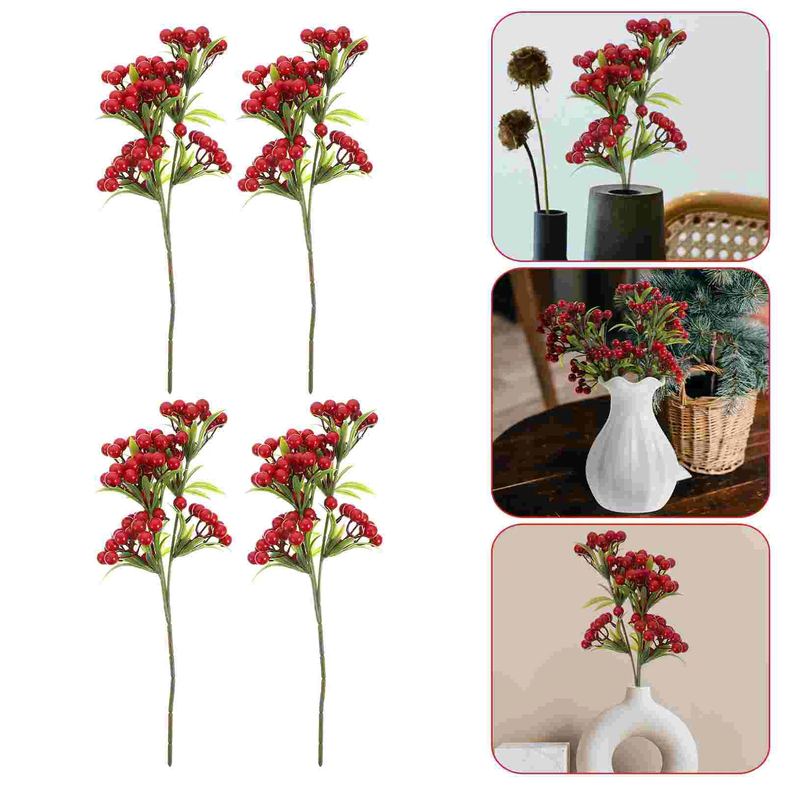 

4Pcs Artificial Holly Berries Picks Xmas Holly Berries Branches Xmas Berry Picks Artificial Flowers Christmas Ornaments