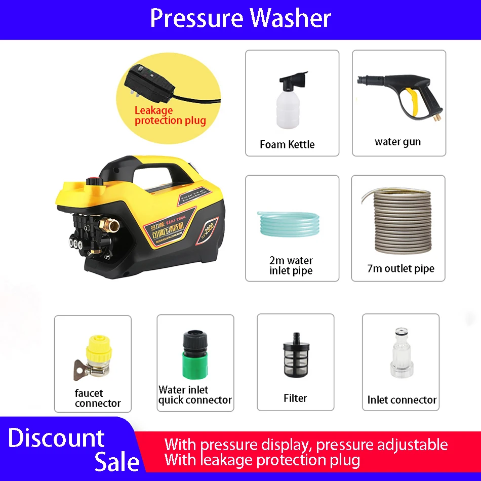High Pressure Car Washer With Pressure GaugeAdjustable Pressure For Car Household Cleaning Tools  Garden Cleaning Tools