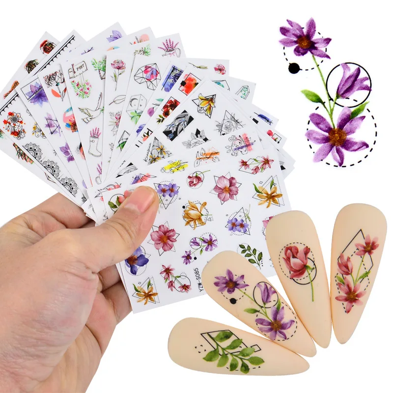 

Лавандовые наклейки для ногтей с животными, бабочками, татуировками, 3D переводные наклейки, декоративные летние накладки для маникюра и диз...