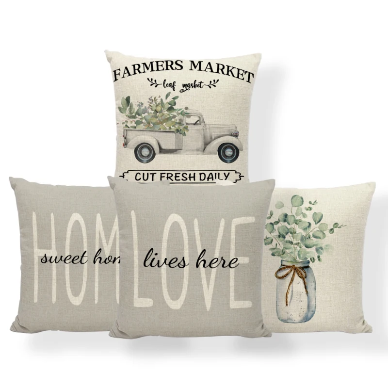 Green Eucalyptus Leaves Pillow Covers Spring Summer Farmhous