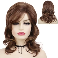 gnimegil synthetic natural mommy wigs for white women sale brown color wig ladies long wavy wig with bangs daily use soft fiber