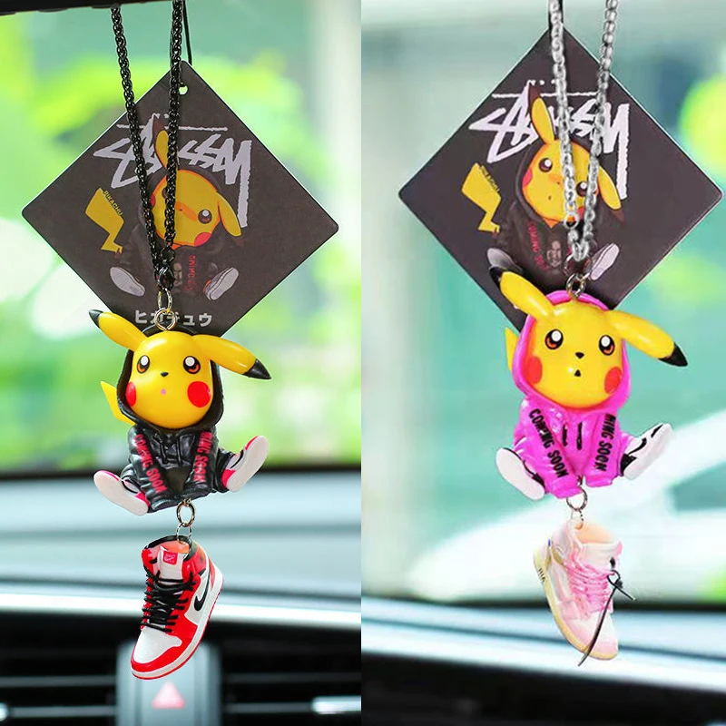 Pokemon Pikachu Cartoon Doll Car Interior Rearview Mirror Pendant Car Ornaments High-end Aromatherapy Light Luxury Car Ornaments