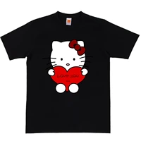cartoon print hello kitty love youlogo casual t shirt sanrio short sleeve unisex top y2k aesthetic women clothing