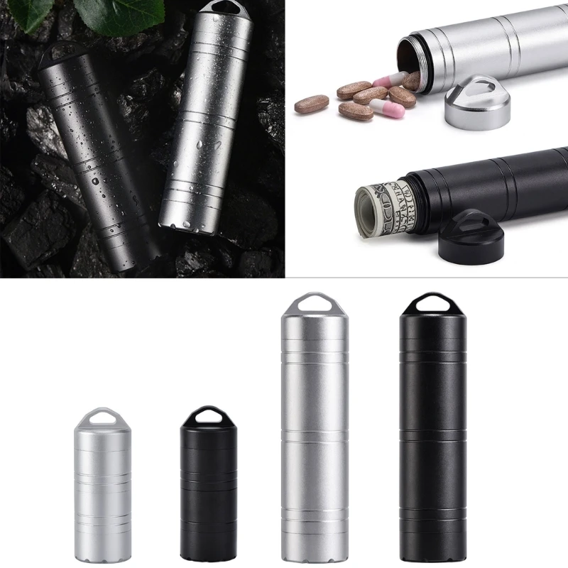 

Mini Aluminum Alloy Sealed Bottle Container Boxes Waterproof Capsule Pocket Outdoors Camp Sealed Can