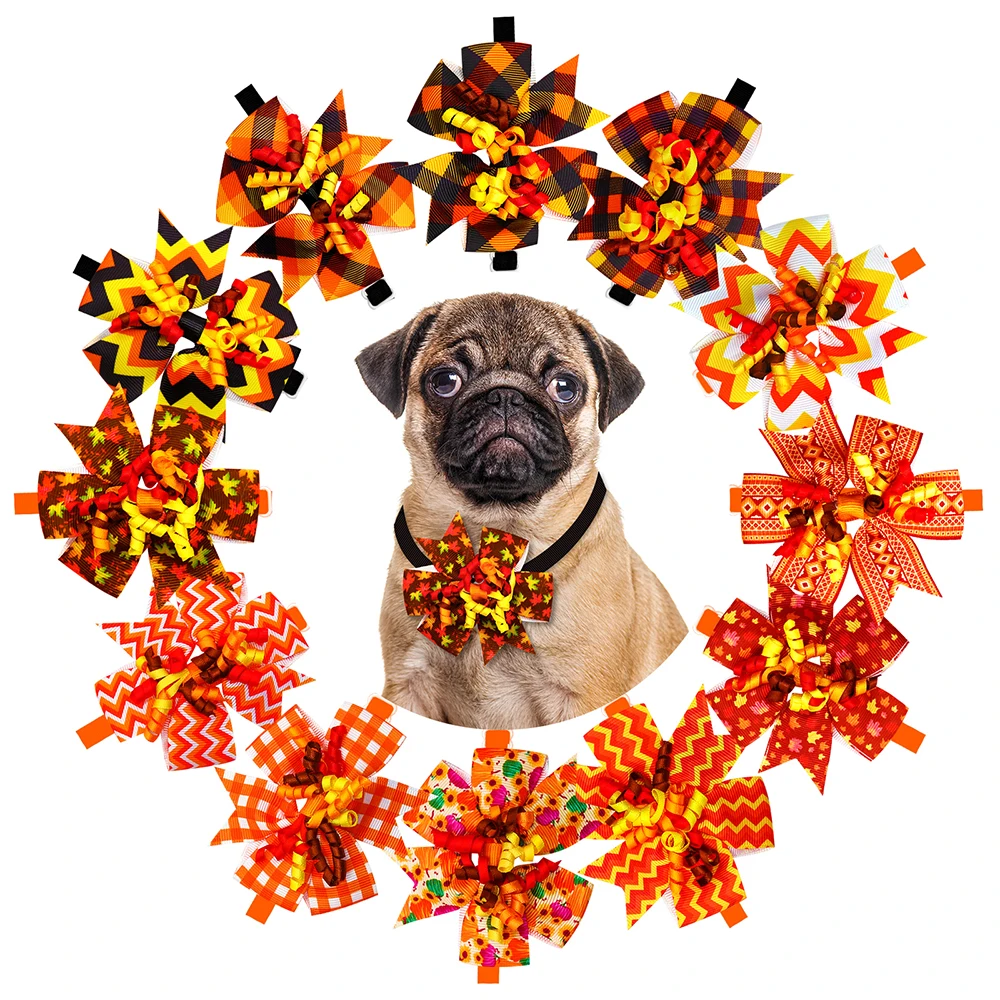 

Autumn Thanksgiving Pet Dog Bows Bowknot Pet Bow Tie Decorate Adjustable Grooming Dogs Collar Puppy Pet Products Dog Supplies