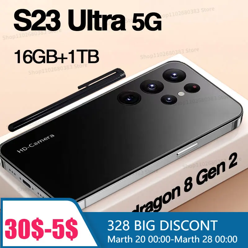 

S23 Ultra Smartphone 4G/5G Cell Phone 6.8inch Full Screen Face ID Snapdragon 8 Gen2 6800mAh Mobile Phones Global Version