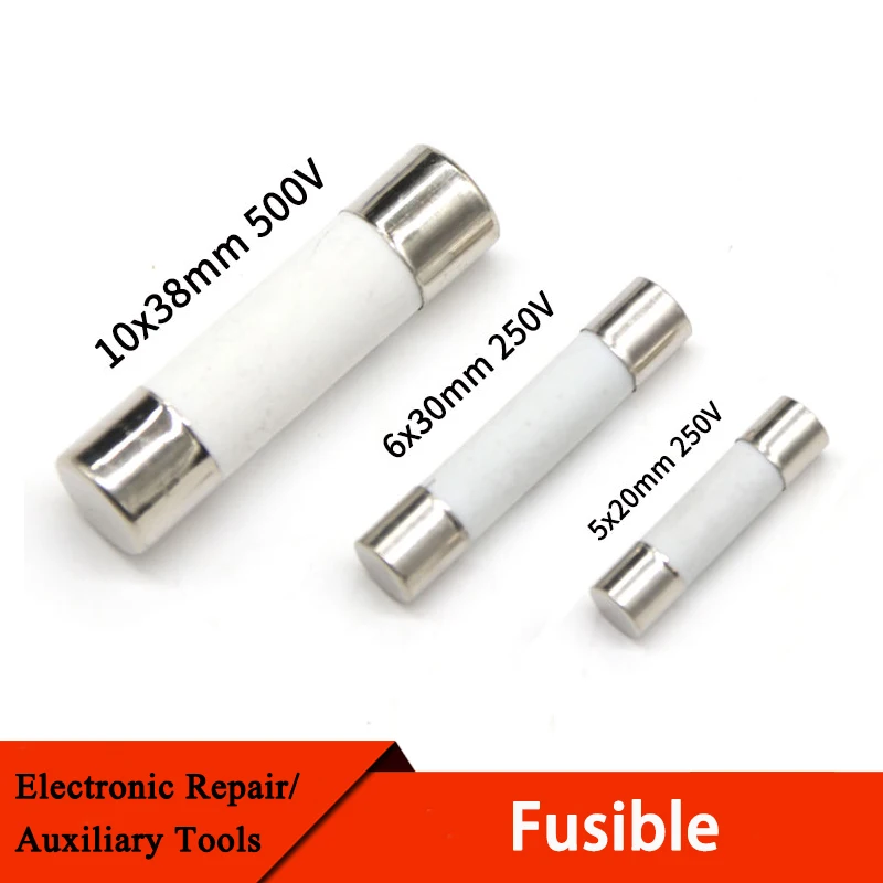 

10Pcs Fusible 5x20mm 6x30mm 10x38mm Fast Blow Tube Fuses 250/500V 0.5 1 2 3 4 5 6 8 10 15 16 20 32A AMP Fuse