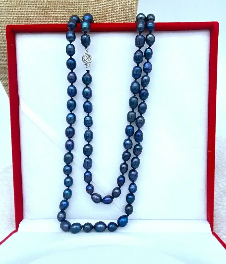 Ожерелье из натурального жемчуга Akoya черного риса диаметром 7-8 мм 24-50 дюймов