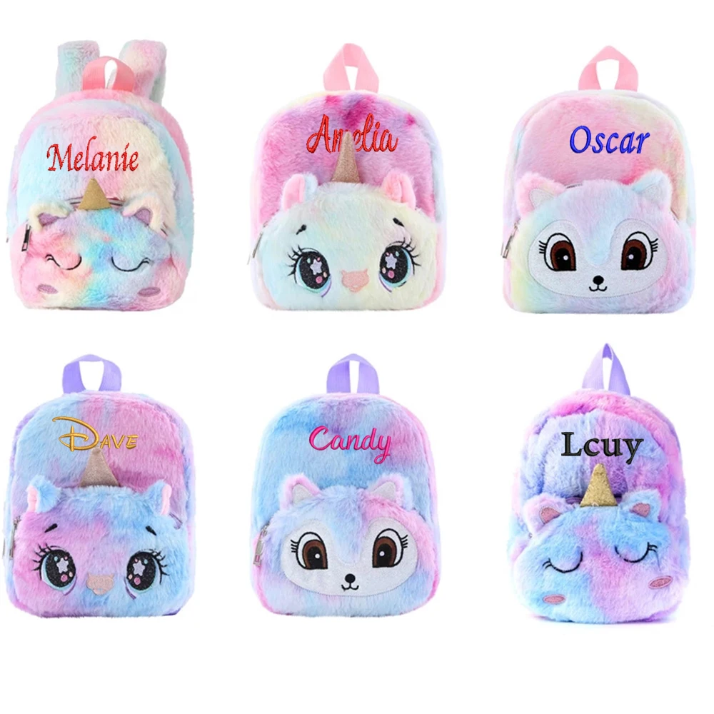 Embroidered Name Unicorn Kindergarten Bag Personalized Animals Girls School Bag Custom Name Backpack Cute Kids Shoulder Bags