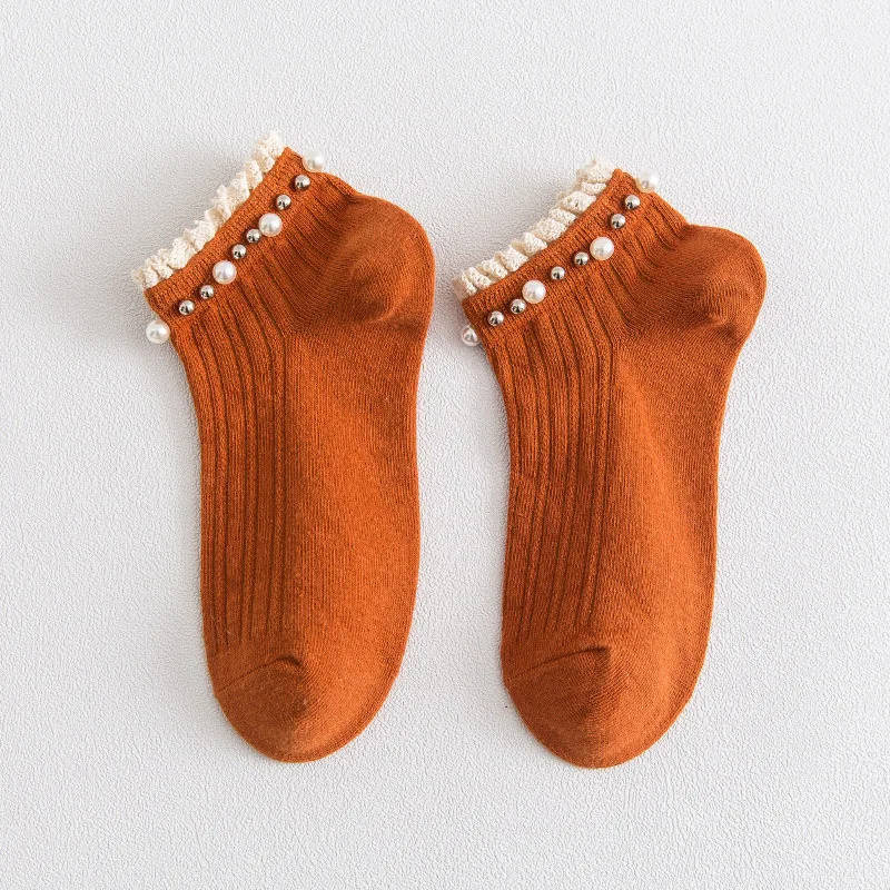 (2 pairs) spring and autumn socks women's Korean version all-match socks Japanese pearl lace socks