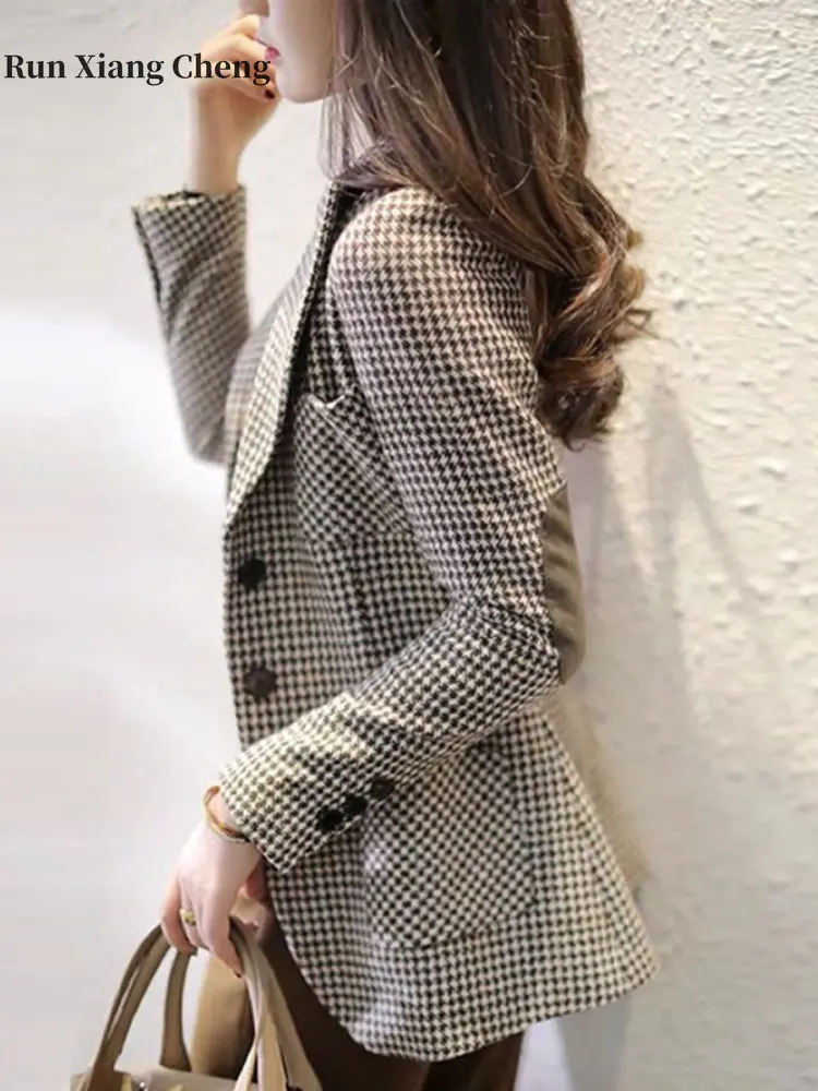Women’s Clothes Blazer 2023 Spring Autumn New Free Shipping Fashion Suit Woolen Cloth Coat Commuter Style Simple Slim Plaid Coat