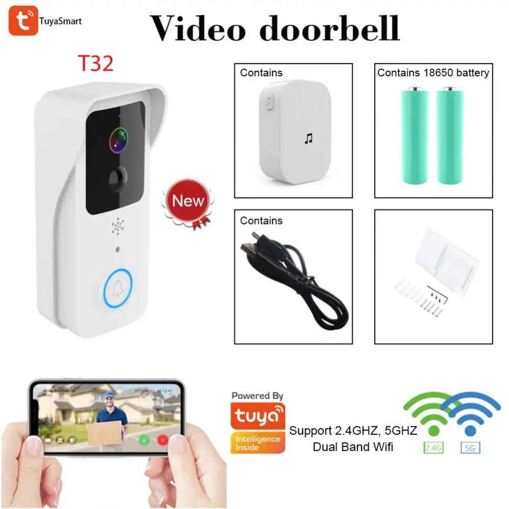 

Умный видеодомофон Tuya с Wi-Fi, беспроводная IP-камера, двусторонний дверной звонок с ИК-подсветкой, для системы безопасности дома