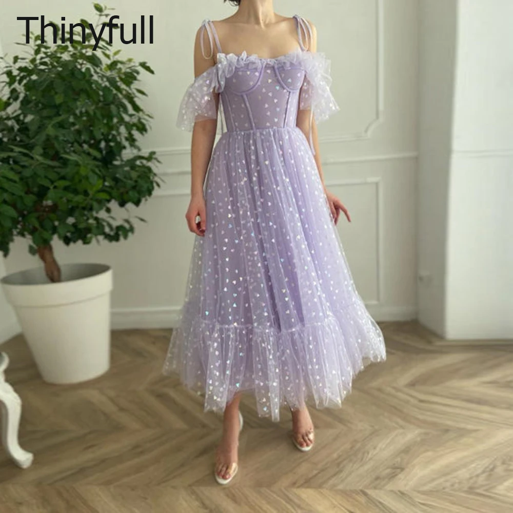 

Thinyfull яркие Вечерние платья из тюля лаванды с принтом сердца с бантом на бретельках милое платье длиной ниже колена для свадебной вечеринки