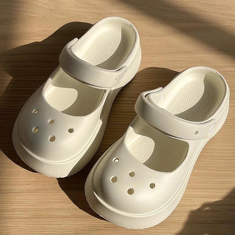 Mary Jane Garden Shoes EVA Feet Feeling Slippers for Women Summer Net Red Thick Sole Hole Shoes for Women Popular Slippers