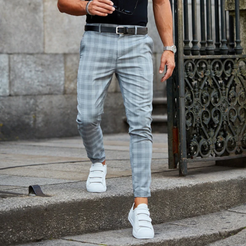 

2023 Summer Slim Plaid Long Breathable Comfortable Summer Shopping Fashion Everyday Men's Check Casual Pants