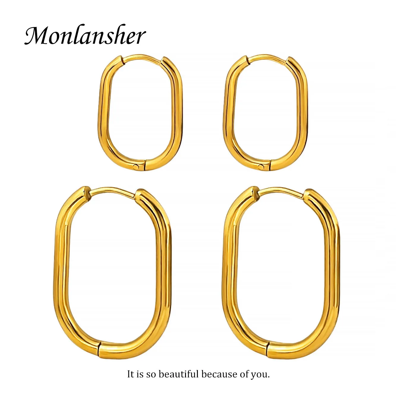 

Monlansher Большие/Маленькие Геометрические тонкие овальные серьги-кольца Monlansher, серьги из нержавеющей стали для женщин, минималистичные строи...