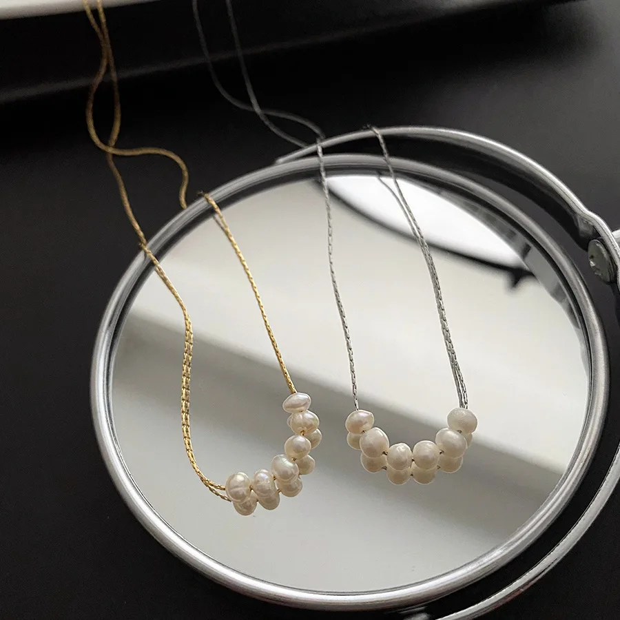 

Natural Freshwater Pearl Titanium Steel Necklaces Simple Clavicle Chain Non Fading Fairy Choker Necklace Jewelry For Womens