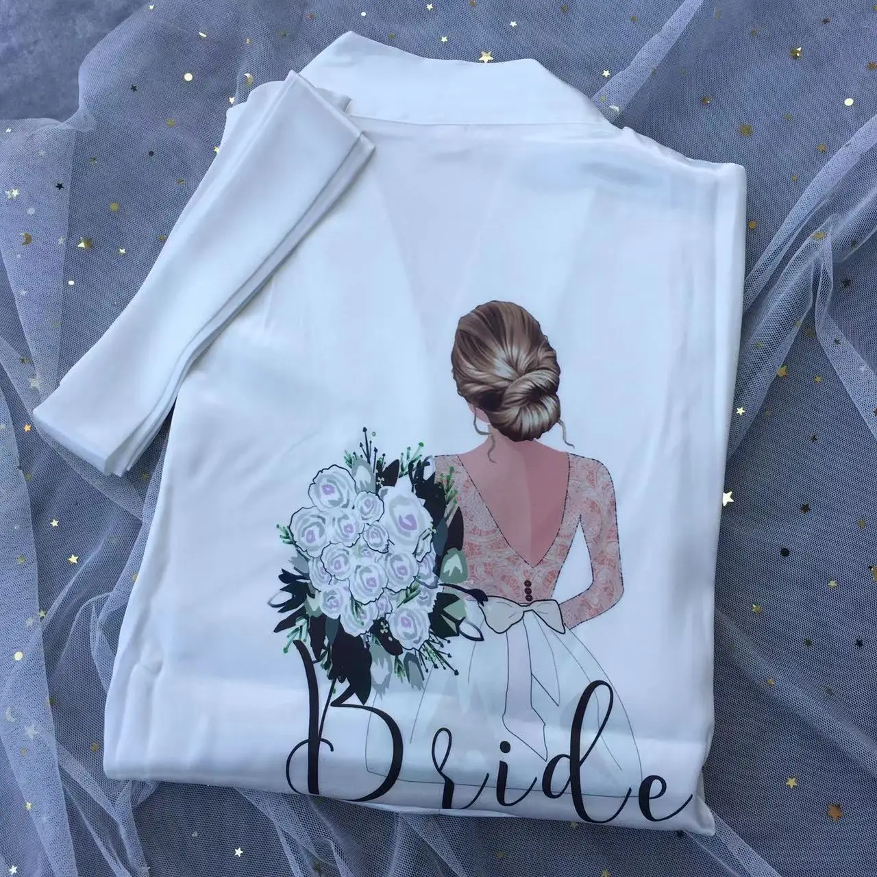 Custom Printing Blond Hair Girls Birthday Gifts Wedding Marriage Bride To Be Party Proposal Kimono Nightwear Satin Robe