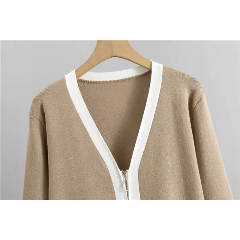 JY 2024 весенне-осенний новый женский тонкий вязаный топ на молнии с открытым верхом