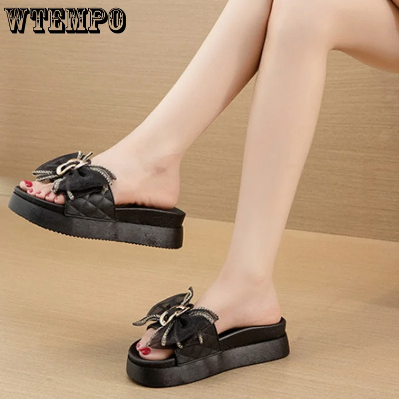 WTEMPO Women Bow Summer Sandals Indoor Outdoor Beach Shoes Fashion Thick Platform Slippers Women's Flip Flops Wholesale