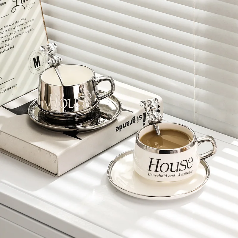 

Керамическая кофейная кружка, высокая красота, европейская чайная чашка с тарелкой, Женский контур, серебряная кофейная чашка и блюдце в комплекте