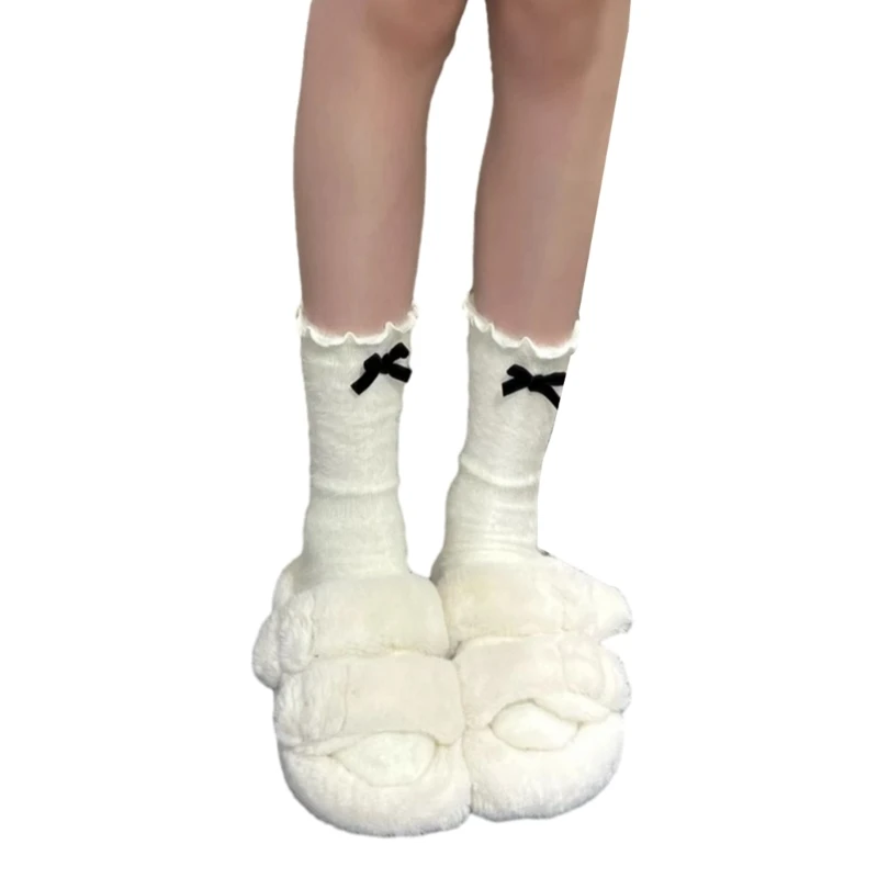 

1 пара носков с рюшами в стиле принцессы, женские средние носки-трубы, милые носки в стиле Лолиты, норковые осенние милые теплые
