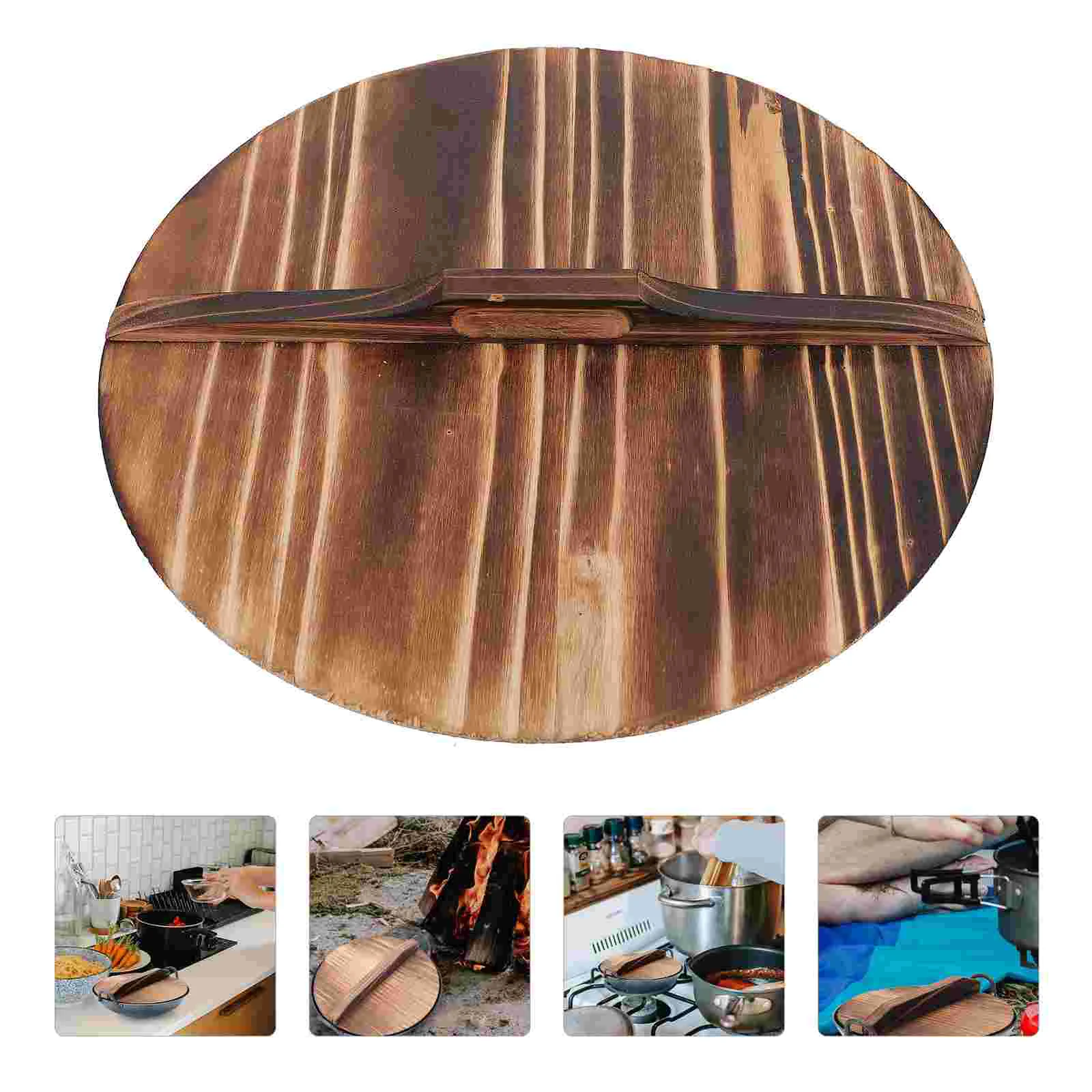 

Lid Cover Pot Pan Wooden Wok Cooking Iron Lids Frying Wood Cookware Cast Universal Skillet Saucepan Replacement Natural Pans